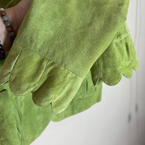 VTG Green women’s Leather Blazer Green Small Twee Cottage Scalloped Sleeve - Picture 5 of 8